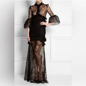 Alessandra Rich Black Ruffled Chantilly lace gown
